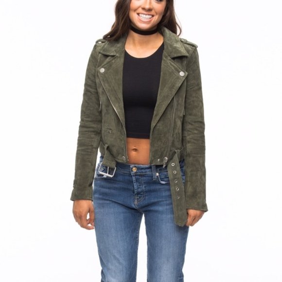 Blank NYC Jackets & Blazers - BLANK NYC Suede Moto Leather Jacket in Olive Green